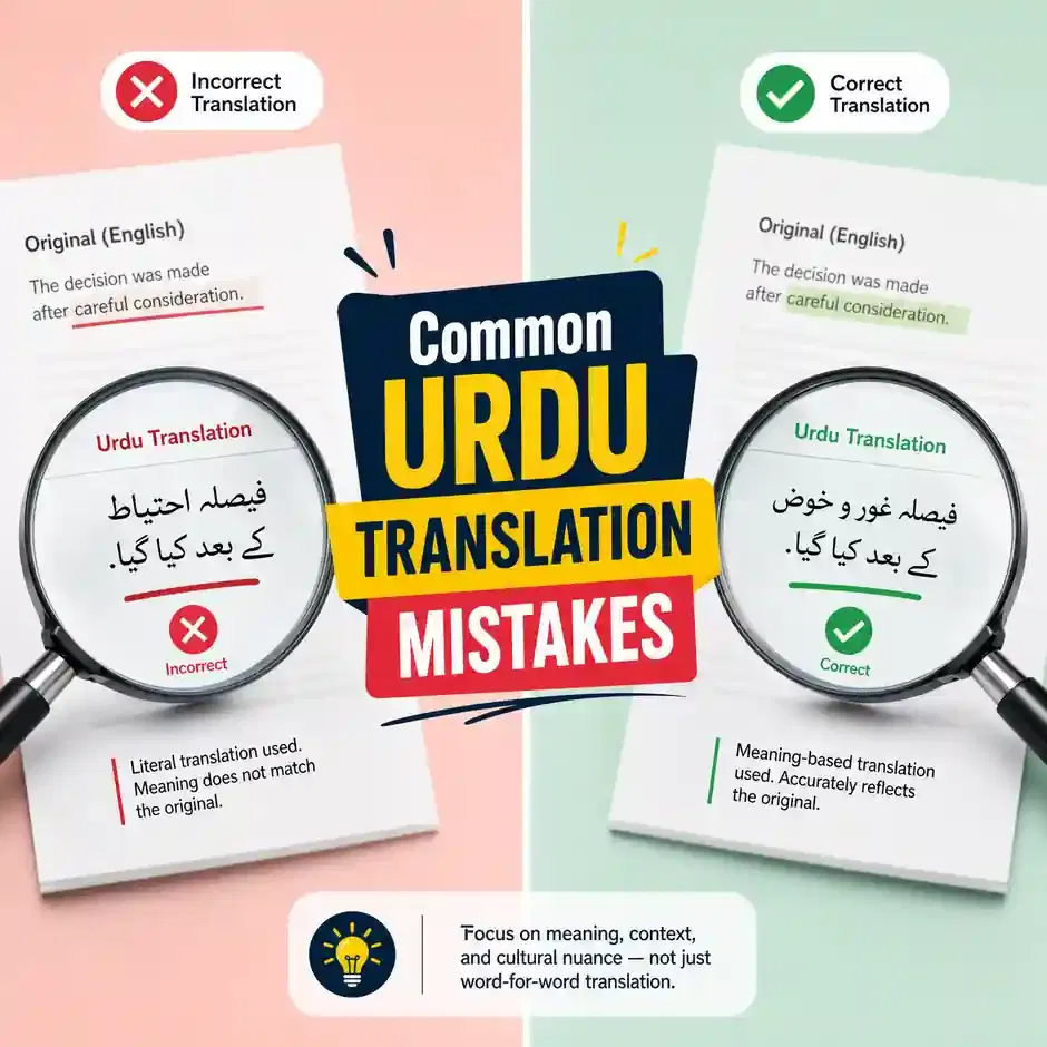 Literal vs contextual Urdu translation mistakes comparison chart