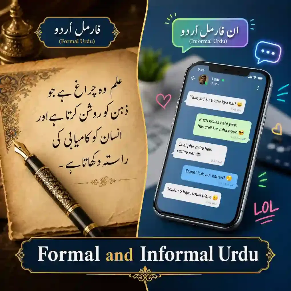 Formal Urdu vs informal Urdu comparison chart