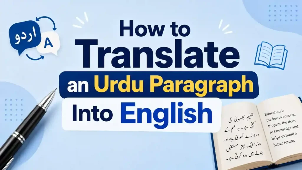 Urdu paragraph translation example with English meaning and explanation