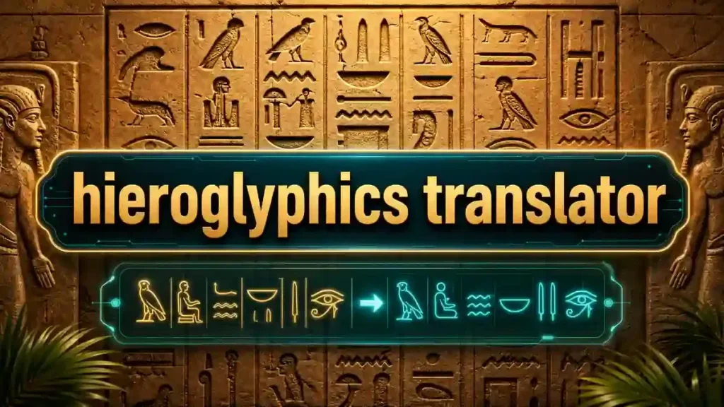 Hieroglyphics translator converting English text into Egyptian hieroglyphs