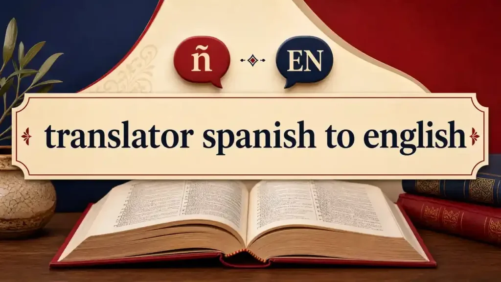 Online Spanish to English translator interface showing Spanish text converted into clear English.