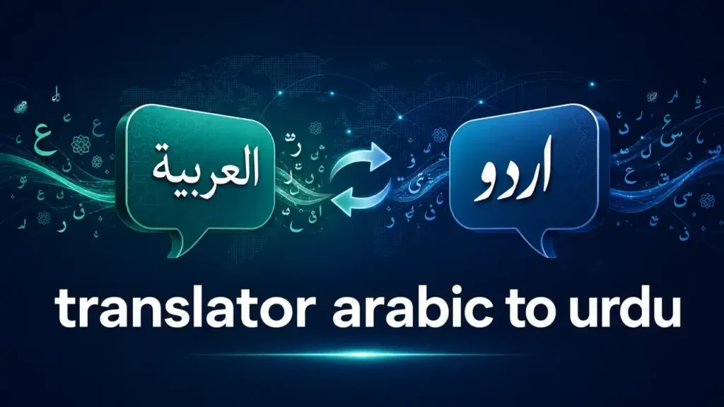Arabic to Urdu translator showing Arabic text translated into Urdu