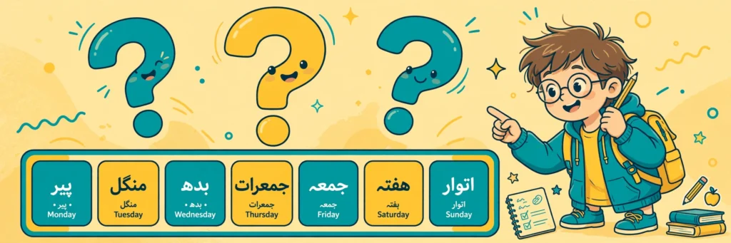 Urdu Days of the Week — FAQ illustration answering common questions about Urdu day names