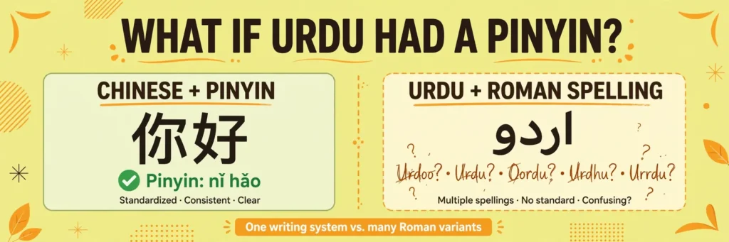 Why Roman Urdu Has No Standard Spelling - comparison of Chinese Pinyin with Roman Urdu