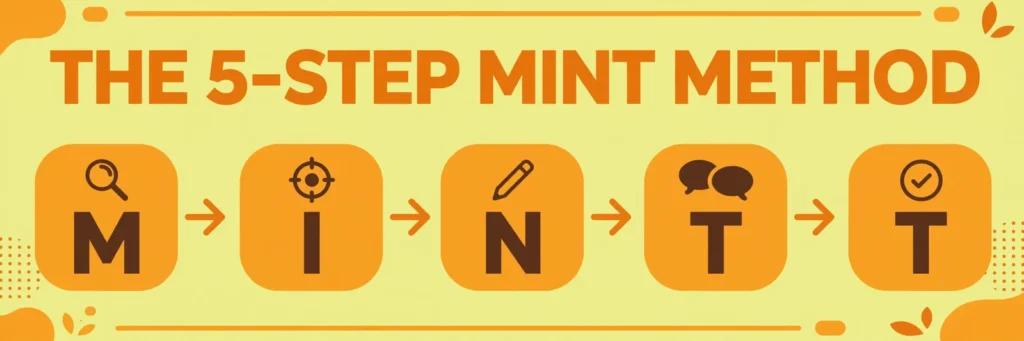 5-step MINT method: Meaning, Intent, Natural draft, Tone, Tidy check