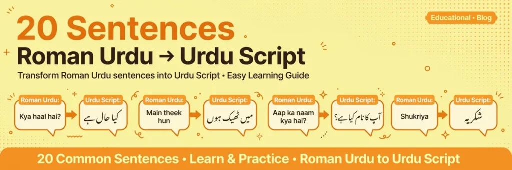 20 Roman Urdu sentences transliterated into Urdu script