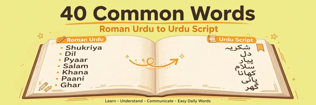 40 common Roman Urdu words transliterated into Urdu script