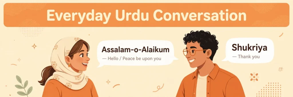 Common Urdu greetings and everyday conversation words with English meanings